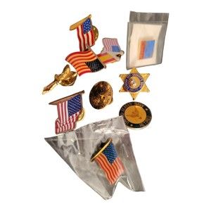 Vintage Lot of 10 Lapel Hat Tack Pin Flags Navy & More